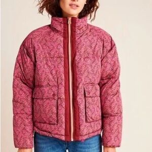 Anthropologie Pink Puffer Jacket with High Collar